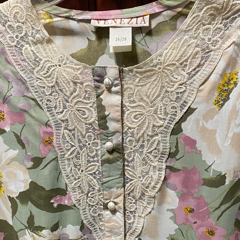 Venezia vintage Floral pantsuit Set with Lace Trim plus size 26/28 - Picture 5 of 17